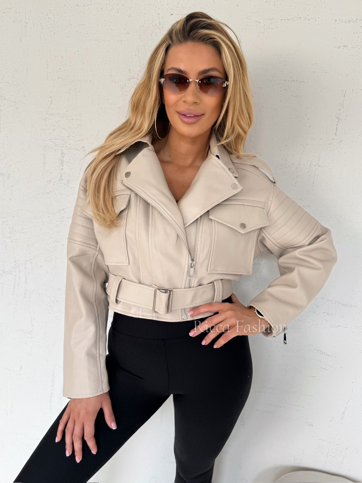 Ramoneska skórzana BERLIN, beige