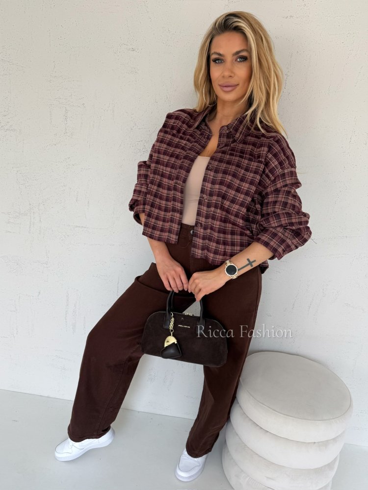 Koszula w kratę SUNA, burgund