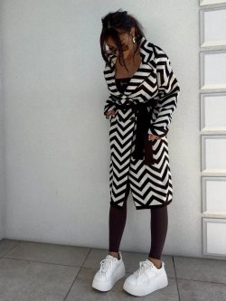 Płaszcz swetrowy SENSUS, ecru/chocolate