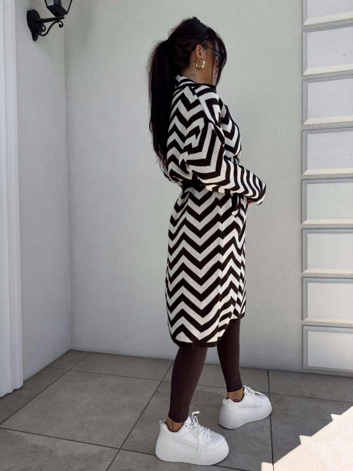 Płaszcz swetrowy SENSUS, ecru/chocolate