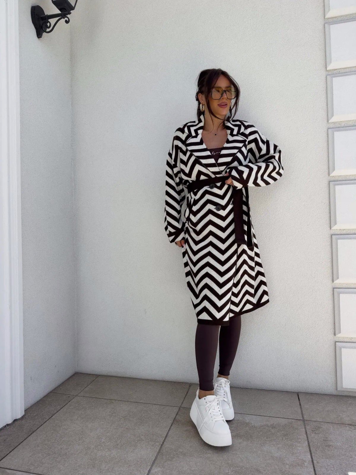 Płaszcz swetrowy SENSUS, ecru/chocolate