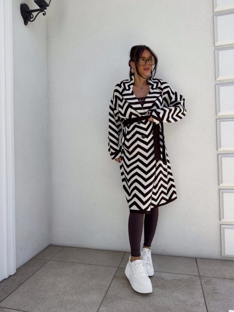 Płaszcz swetrowy SENSUS, ecru/chocolate