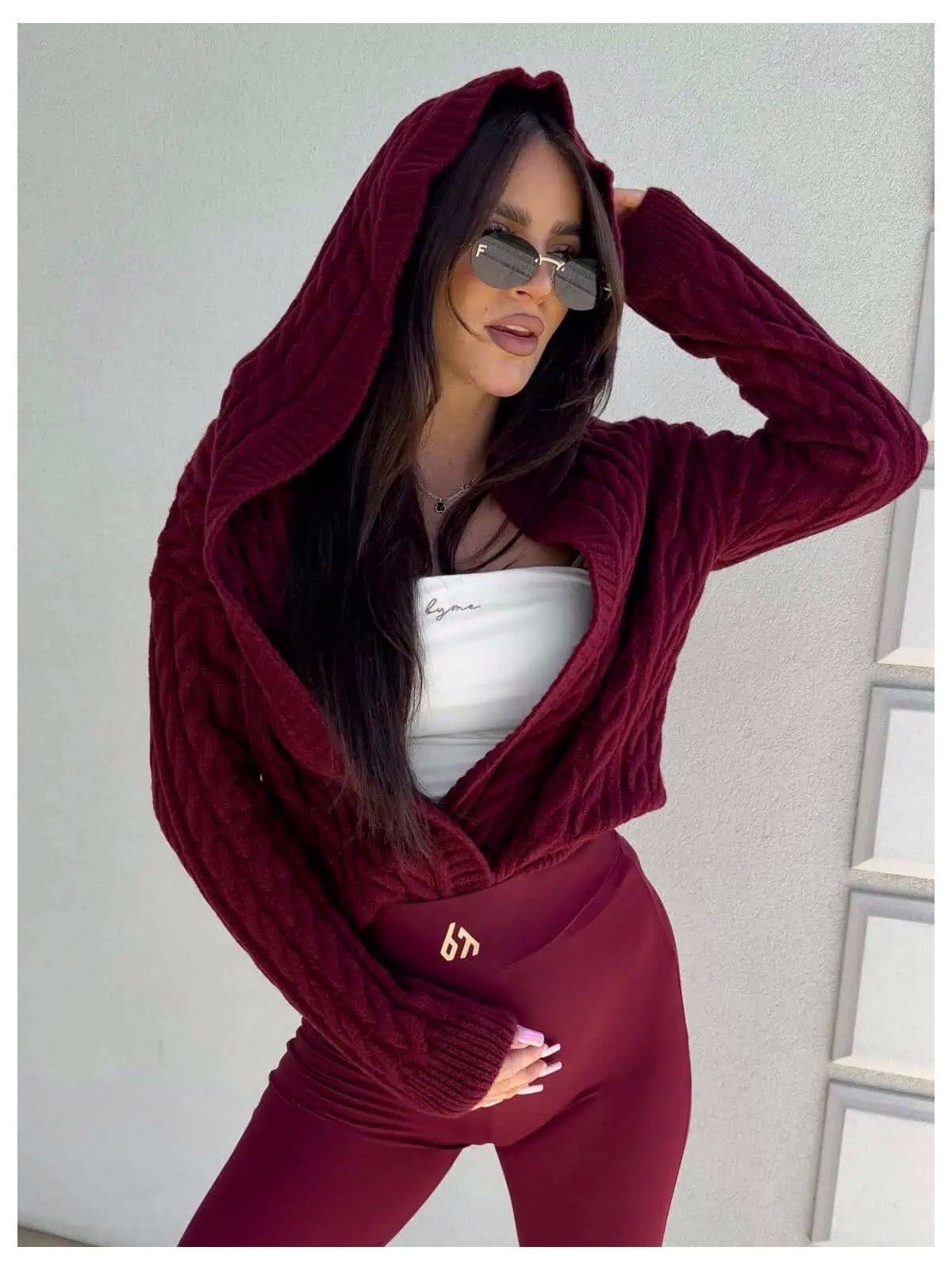 Sweter BOMBERKA KAPTUR ONE, bordo