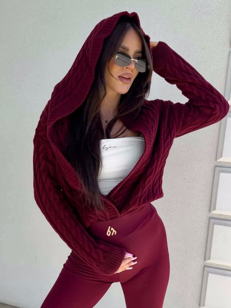 Sweter BOMBERKA KAPTUR ONE, bordo