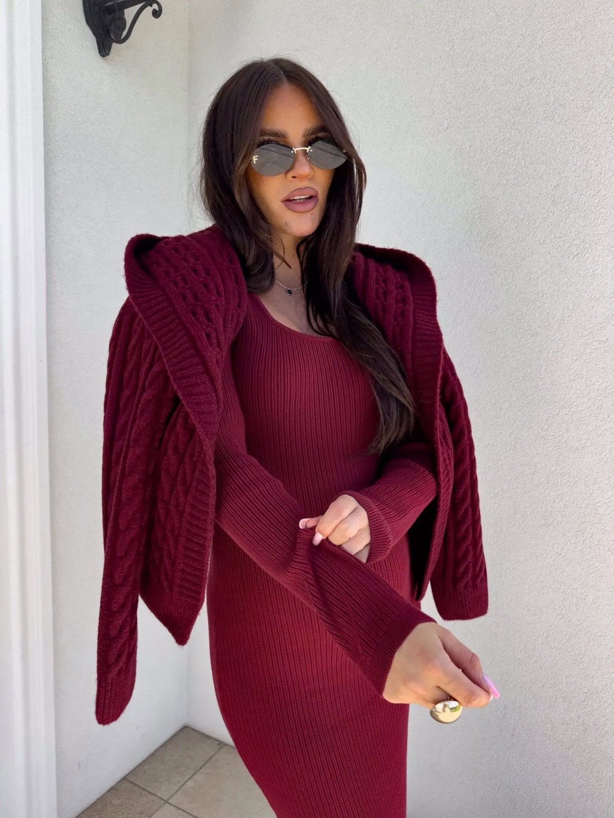 Sweter BOMBERKA KAPTUR ONE, bordo