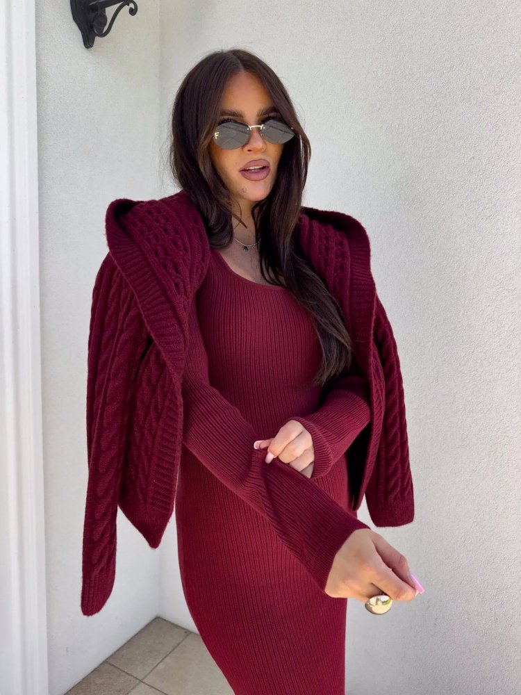 Sweter BOMBERKA KAPTUR ONE, bordo