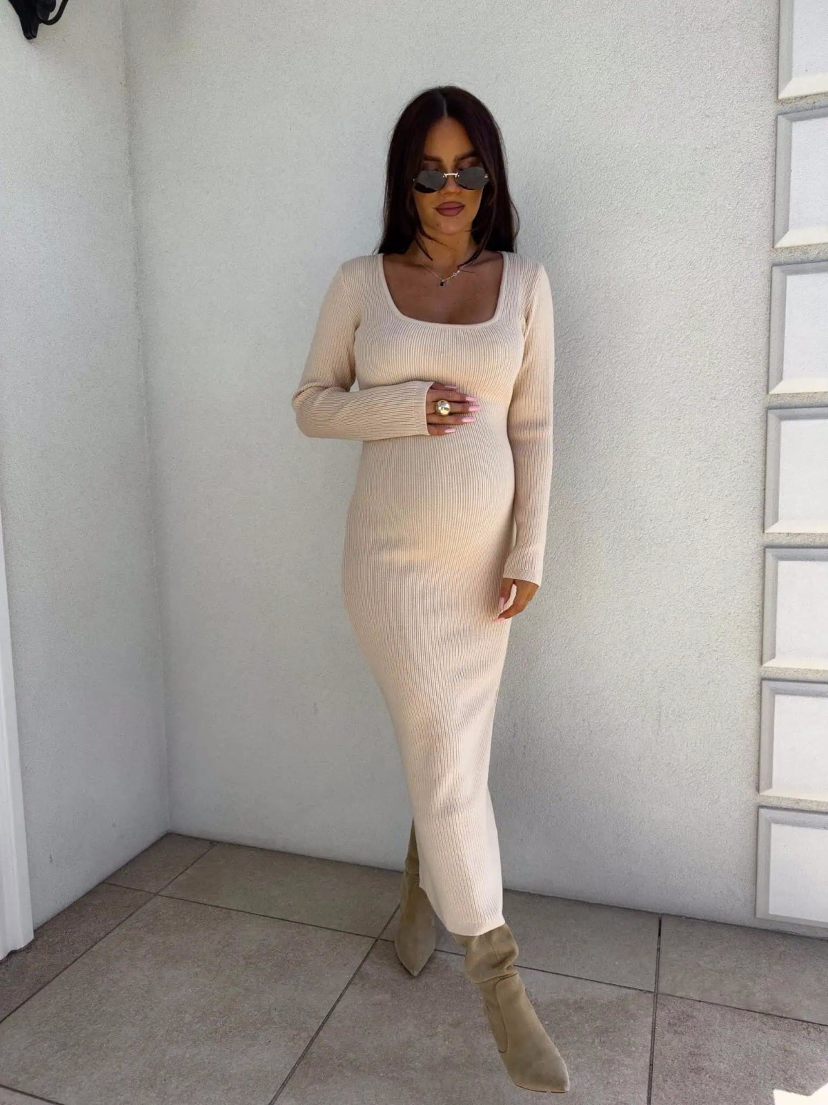 Sukienka z kaszmirem COYA, jasny beż