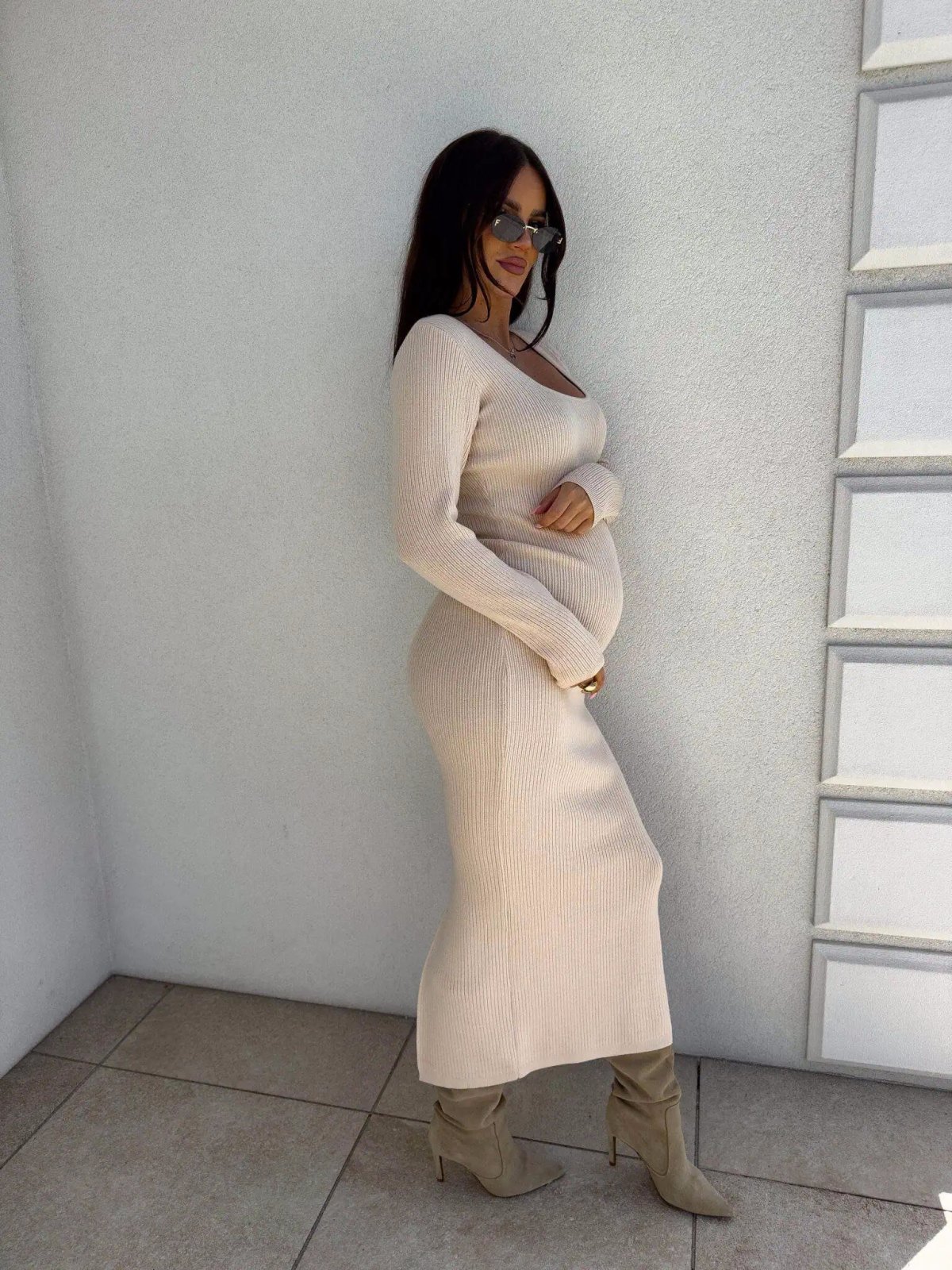 Sukienka z kaszmirem COYA, jasny beż