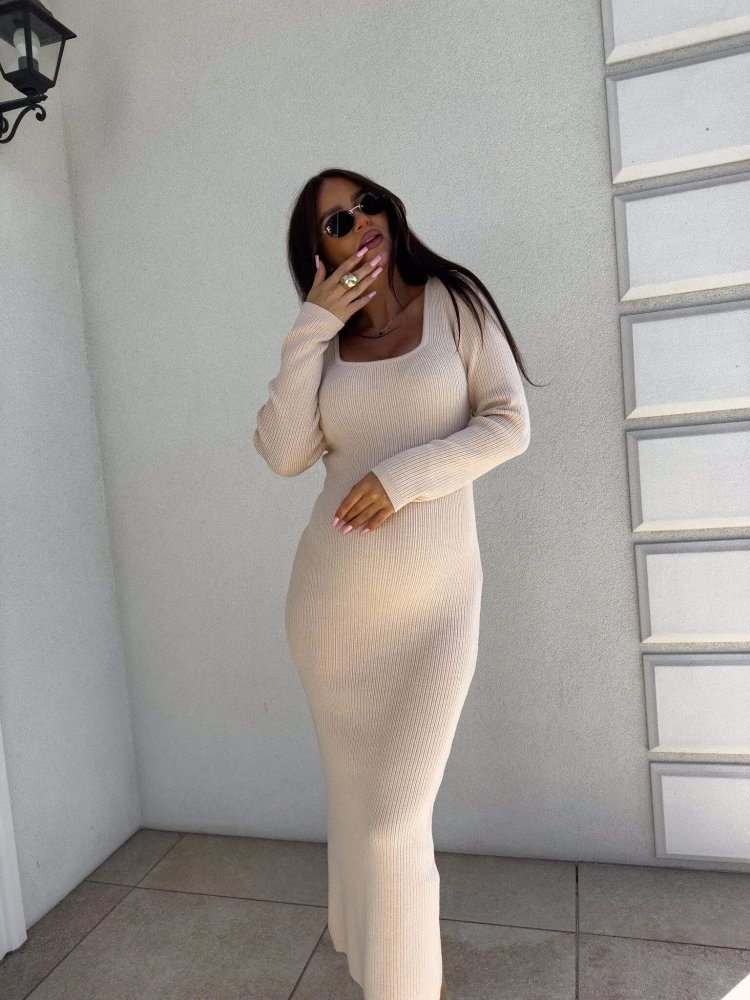 Sukienka z kaszmirem COYA, jasny beż