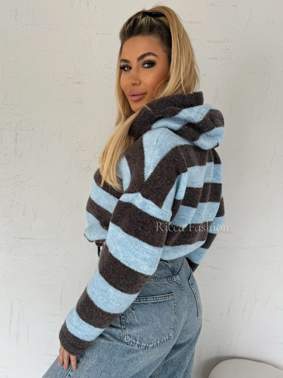 Sweter SEPTEMBER, mocca/baby blue