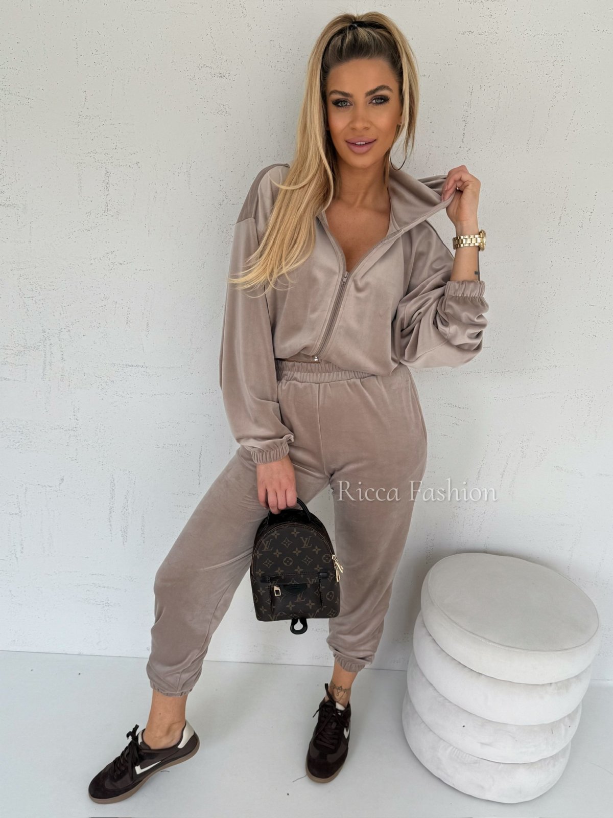 Komplet welurowy PAOLO by Ricca, taupe