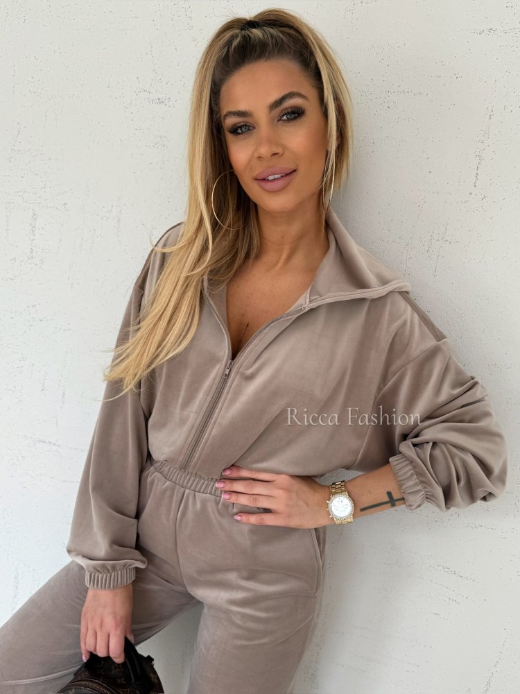 Komplet welurowy PAOLO by Ricca, taupe