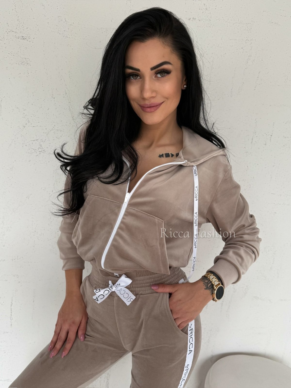 Komplet welurowy ANGEL by Ricca, taupe