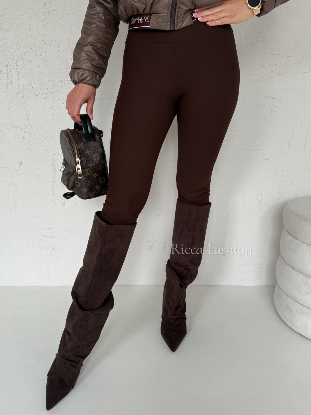 Legginsy prążkowane ROMI by Ricca, chocolate