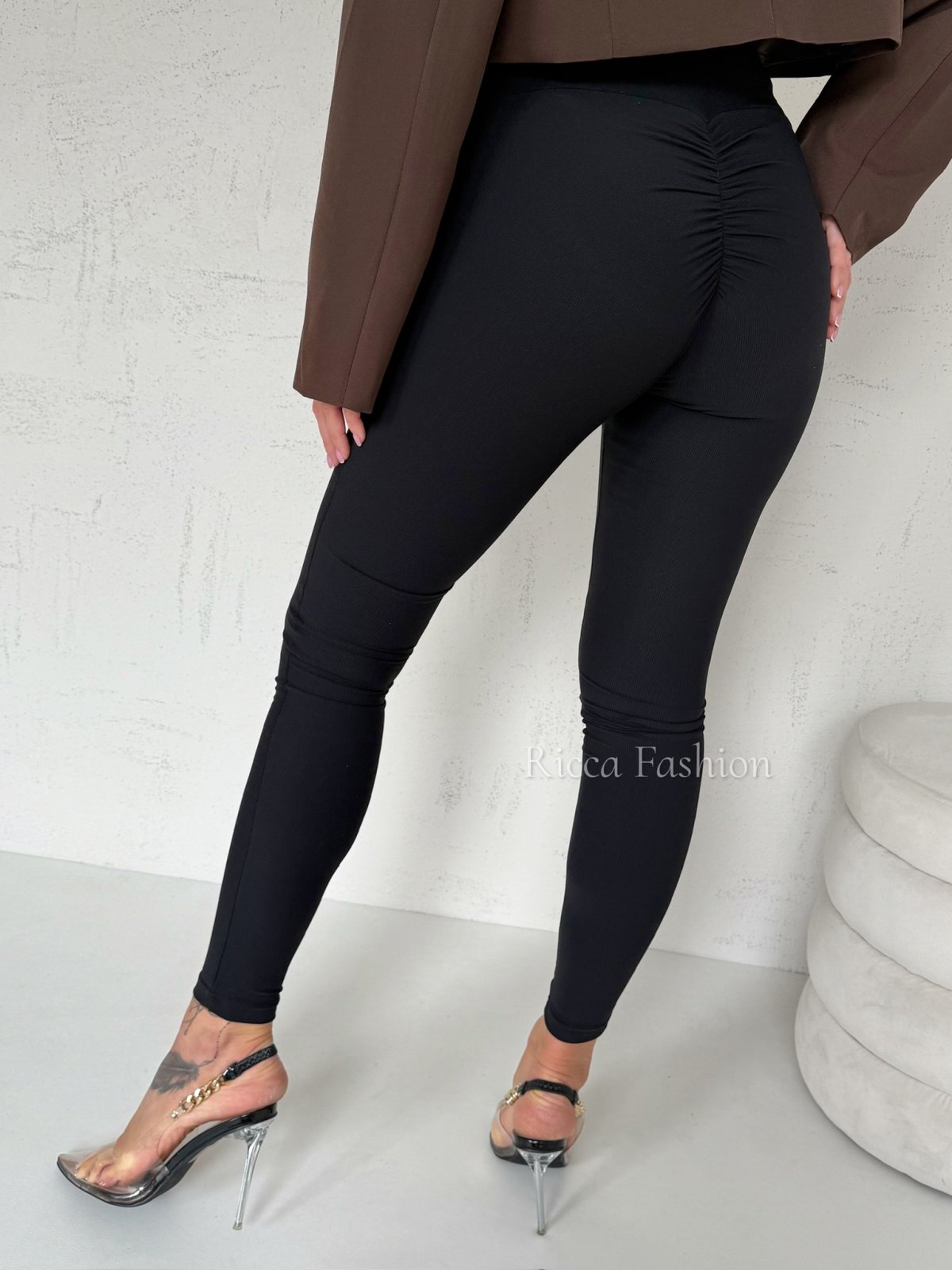 Legginsy prążkowane ROMI by Ricca, black