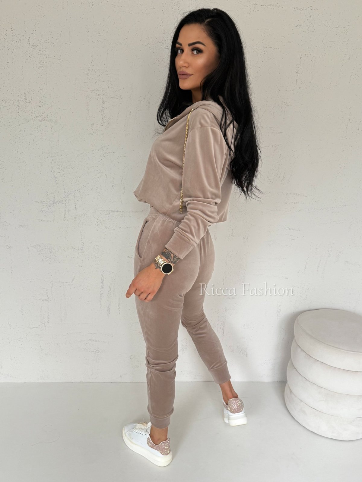 Komplet welurowy FAMOUS by Ricca, taupe