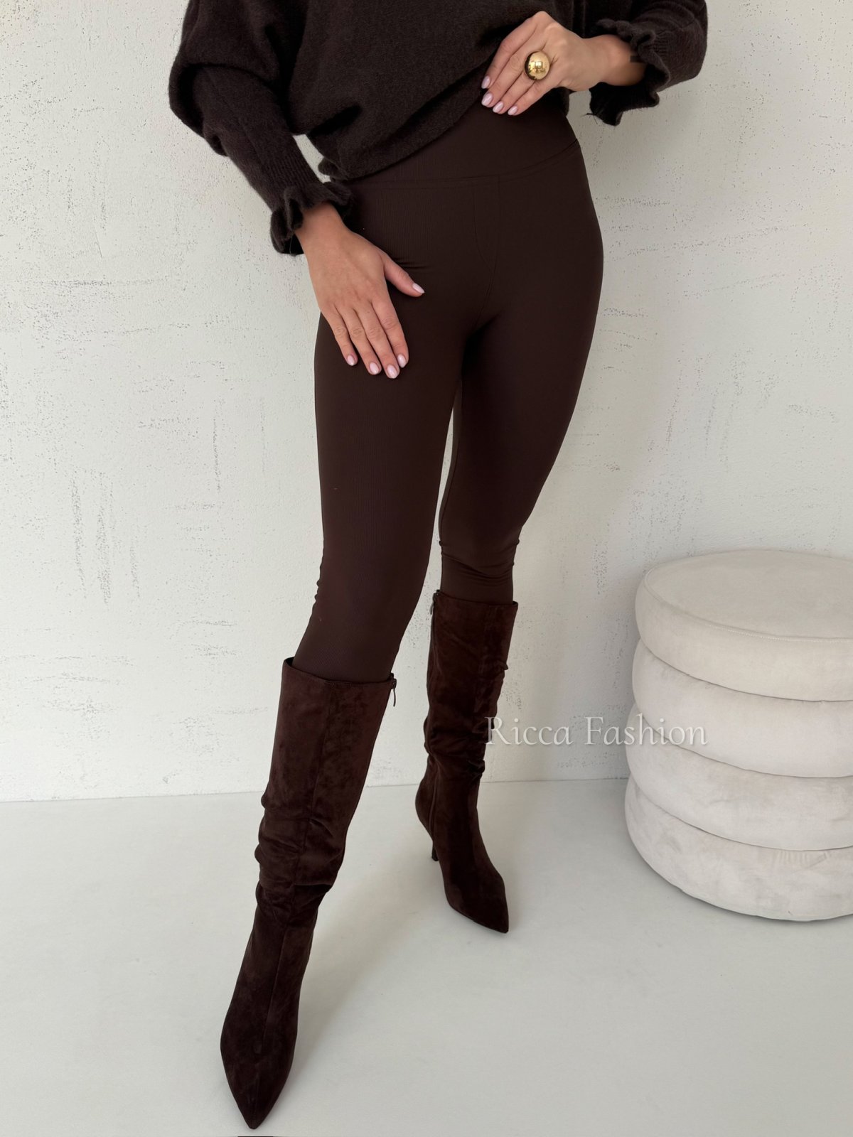 Legginsy prążkowane CASADEI push up, chocolate