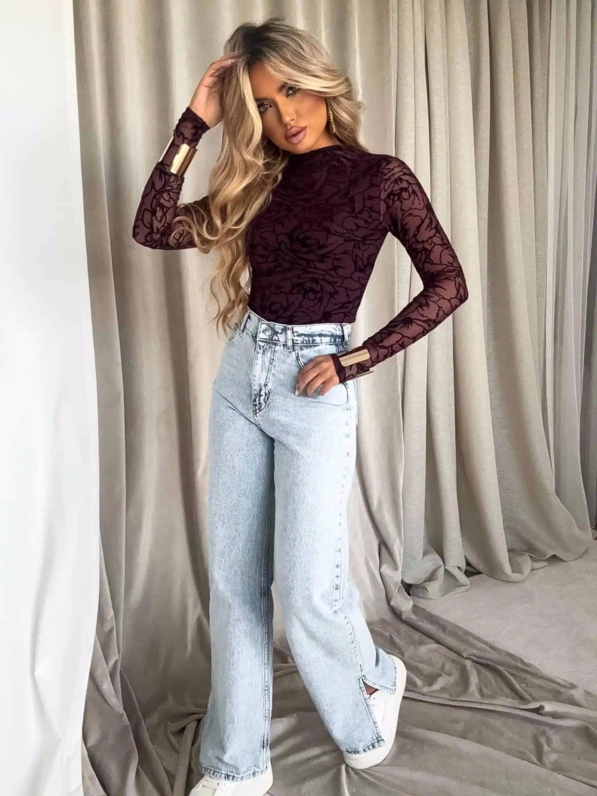 Bluzka SKIN transparent, rose/bordo