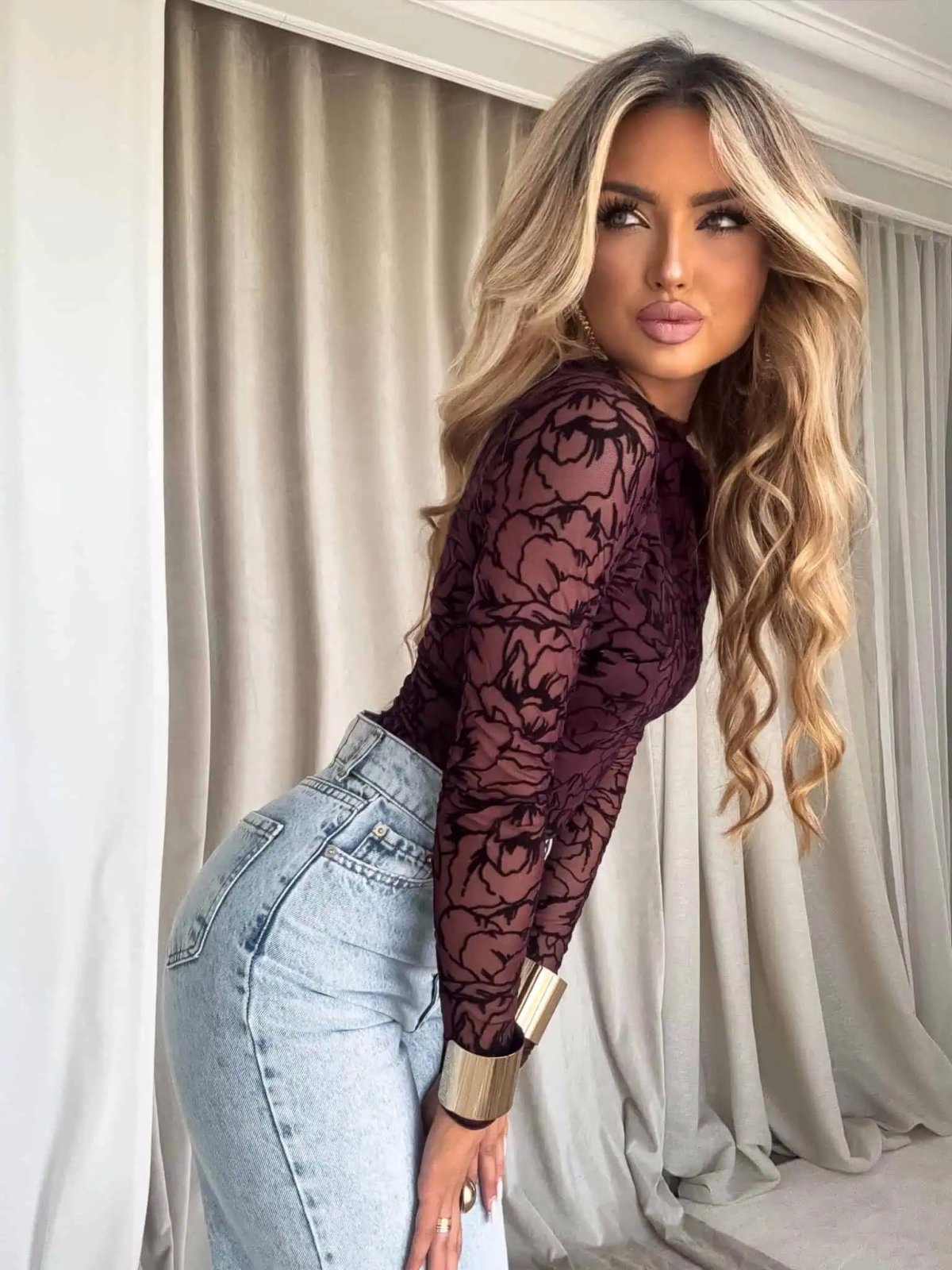 Bluzka SKIN transparent, rose/bordo