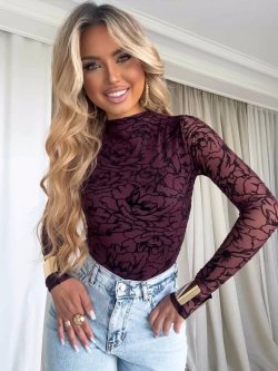 Bluzka SKIN transparent, rose/bordo