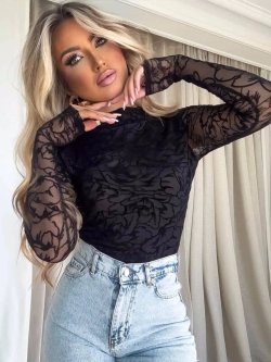 Bluzka SKIN transparent, rose/czarna