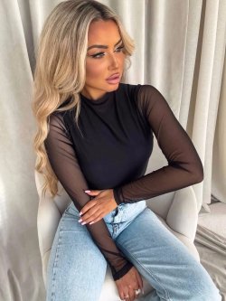 Bluzka SKIN transparent, gładka/czarna