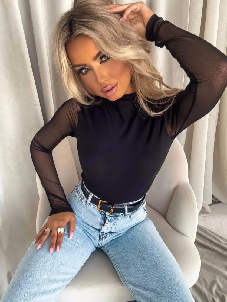 Bluzka SKIN transparent, gładka/czarna