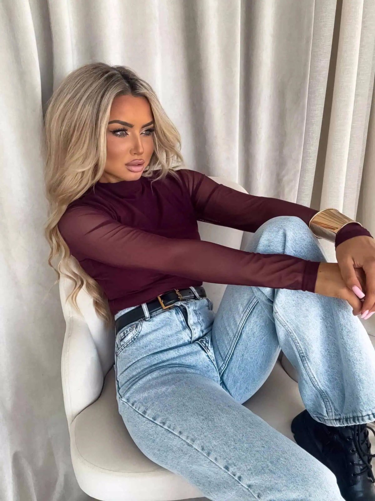 Bluzka SKIN transparent, gładka/bordo