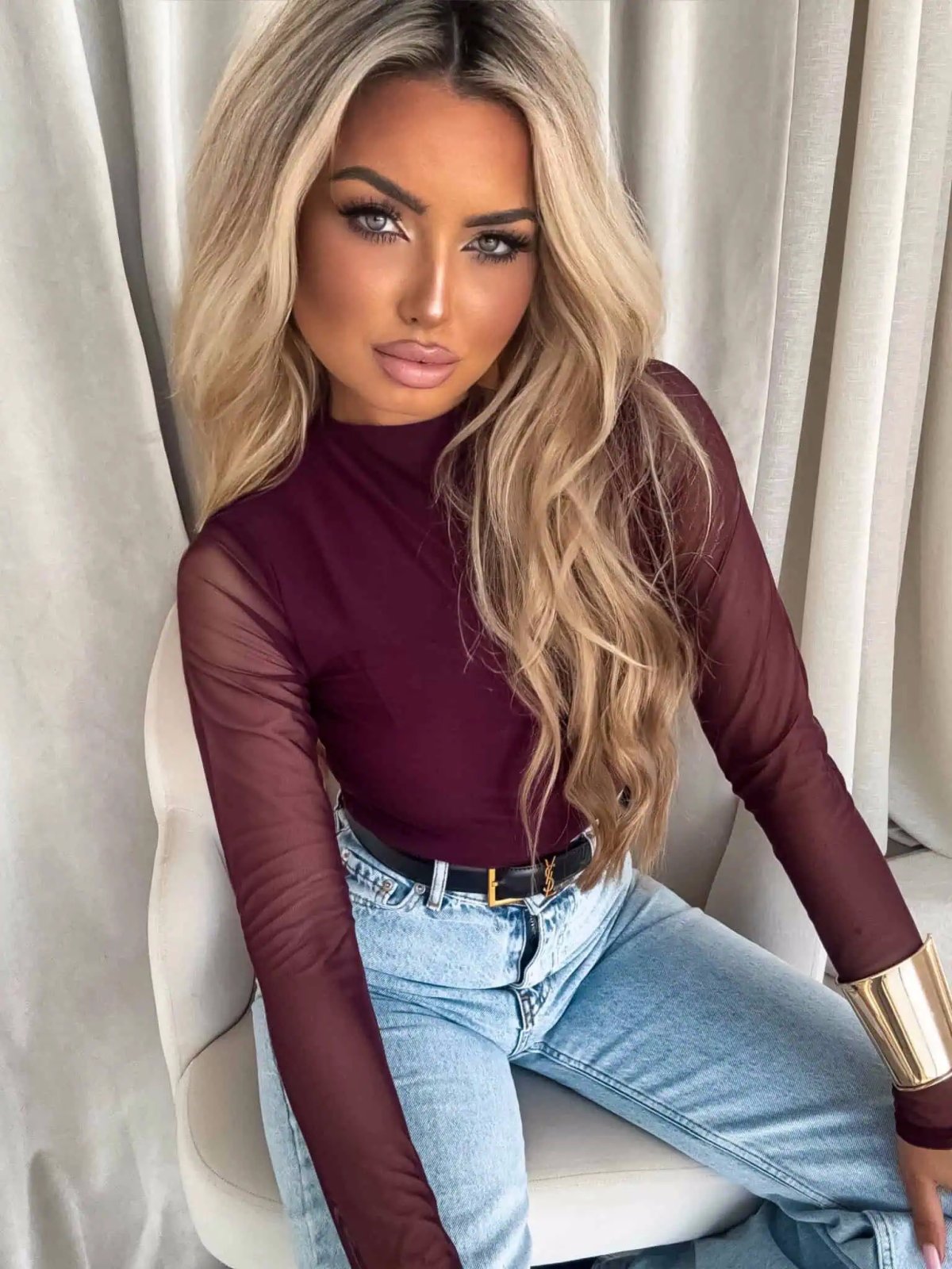 Bluzka SKIN transparent, gładka/bordo