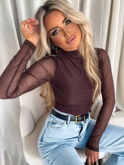 Bluzka SKIN transparent, gładka/czekolada