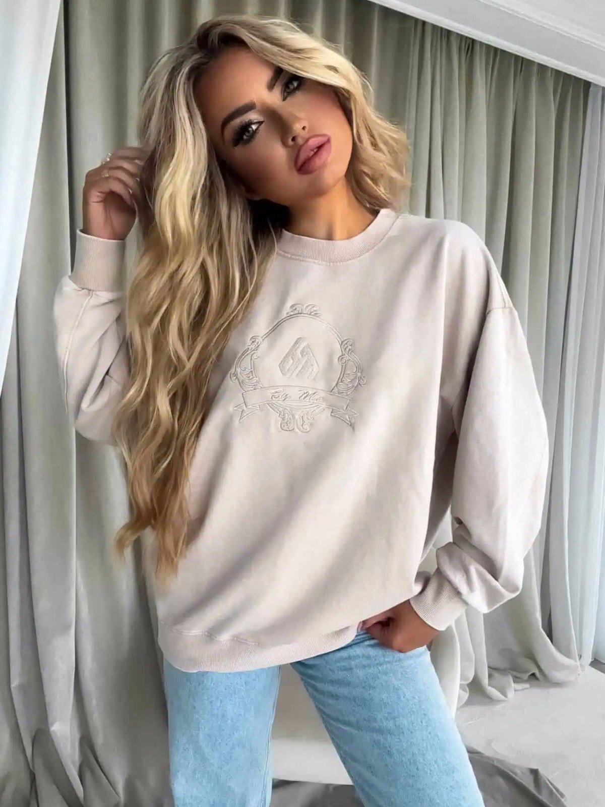 Bluza dekatyzowana QUEEN, jasny beż