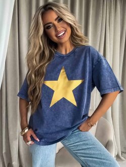 T-shirt dekatyzowany STAR, granatowy