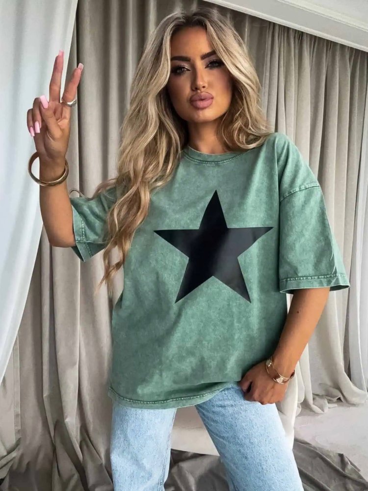 T-shirt dekatyzowany STAR, rozbielony khaki
