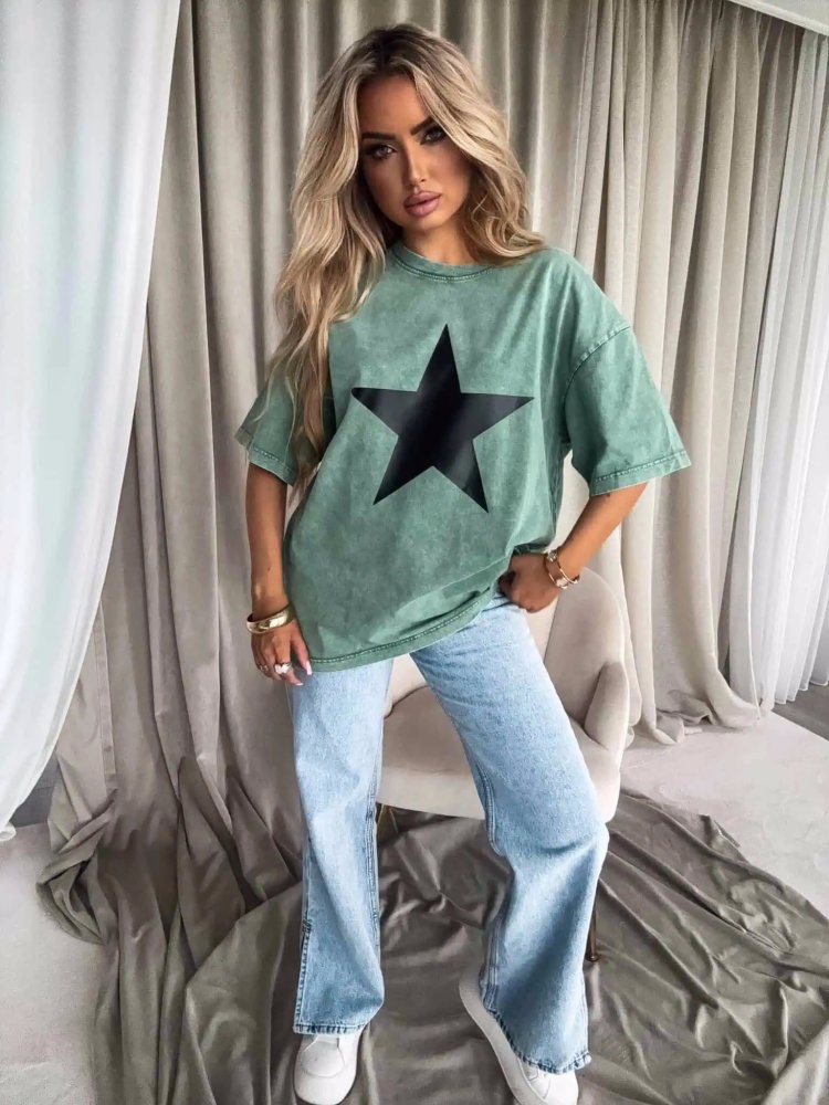 T-shirt dekatyzowany STAR, rozbielony khaki