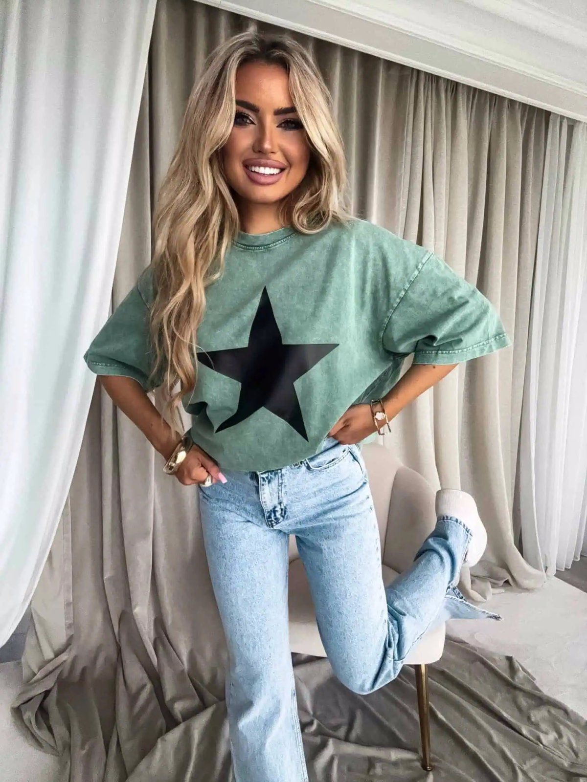 T-shirt dekatyzowany STAR, rozbielony khaki