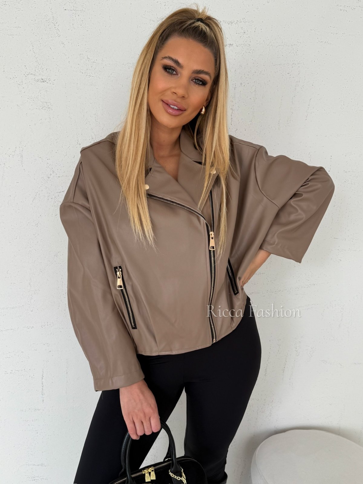 Kurtka/ramoneska skórzana MORGANA, mocca