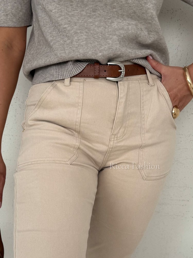 Spodnie mom fit YOKO, beige