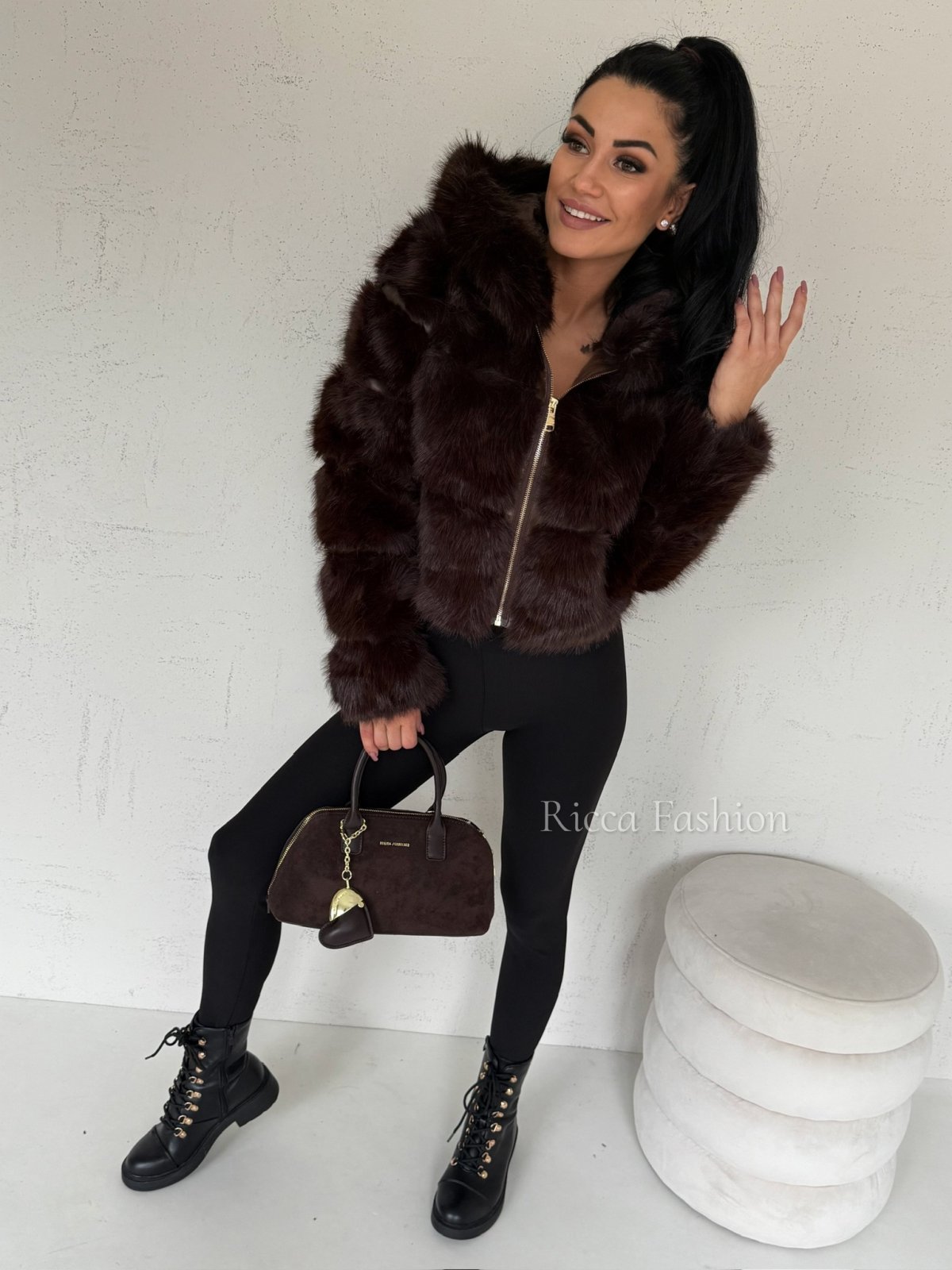 Kurtka/futerko z kapturem DONNA, chocolate