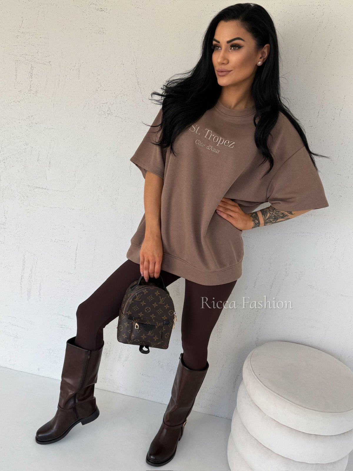 T-shirt bawełniany ST.TROPEZ, mocca