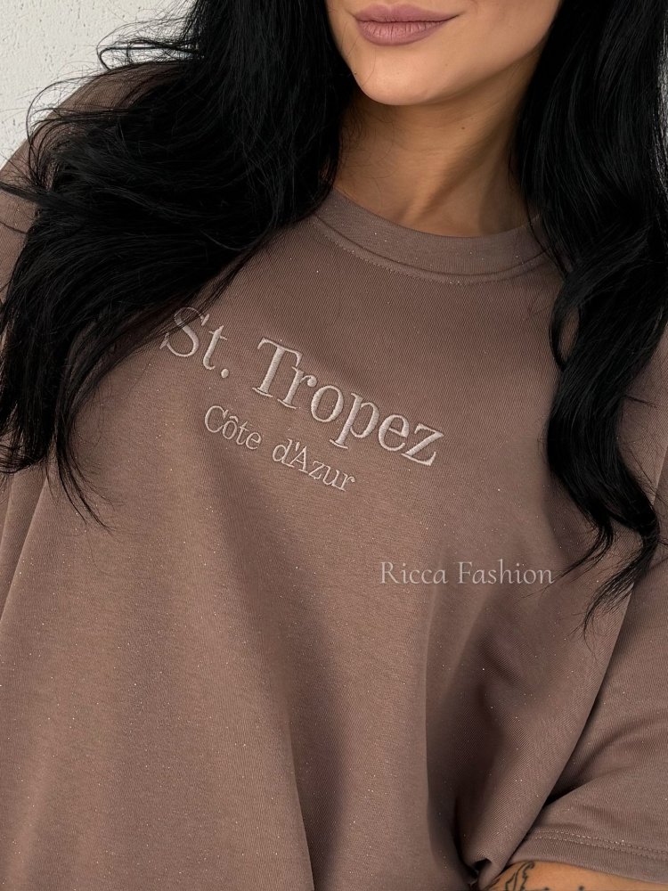 T-shirt bawełniany ST.TROPEZ, mocca