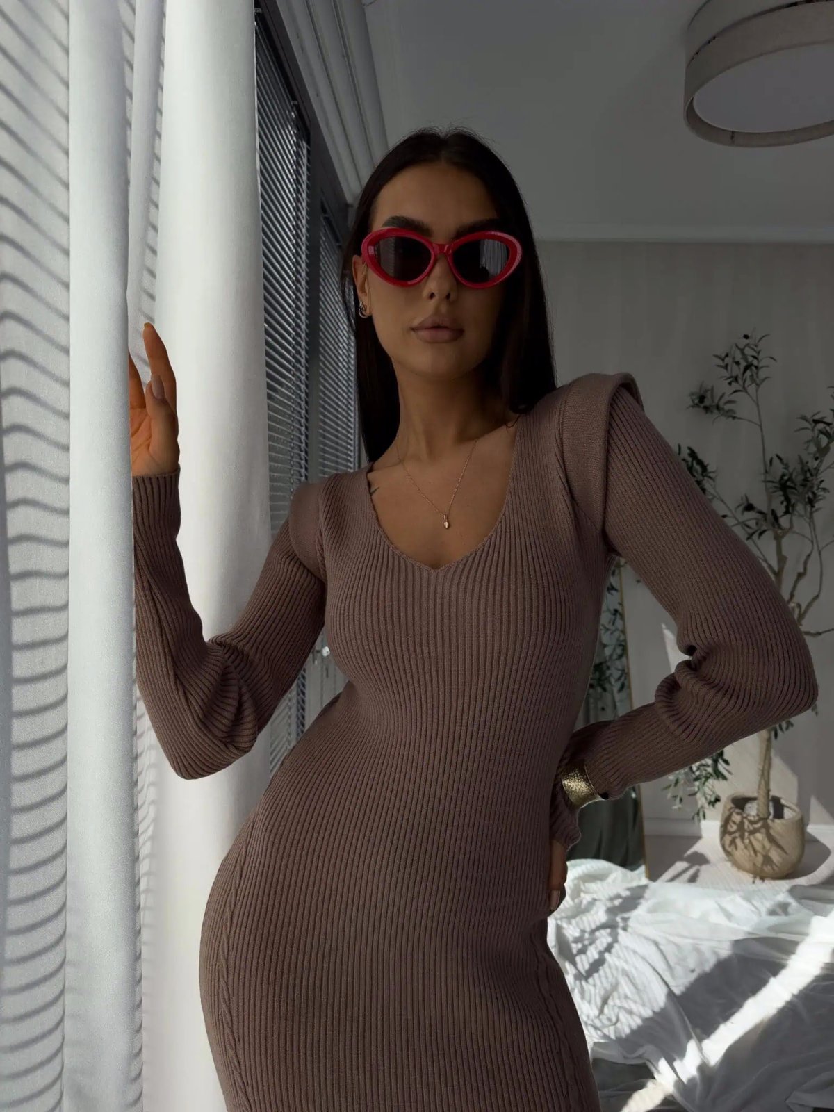 Sukienka z kaszmirem LORDIS, mokka