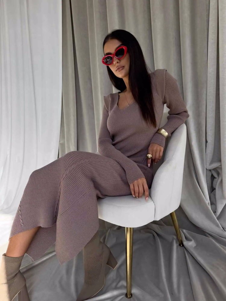 Sukienka z kaszmirem LORDIS, mokka