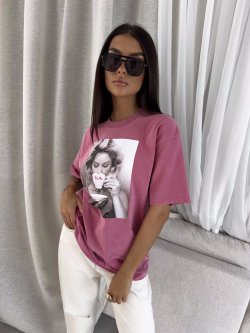 T-shirt dekatyzowany ROLLER, brudny róż