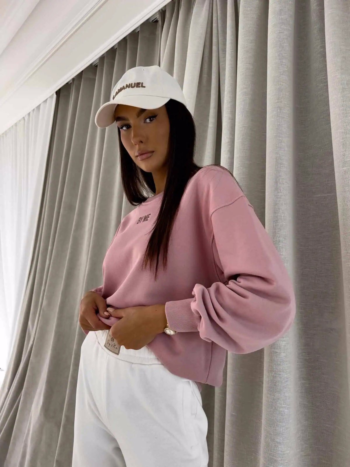 Bluza dresowa COTTON, brudny róż