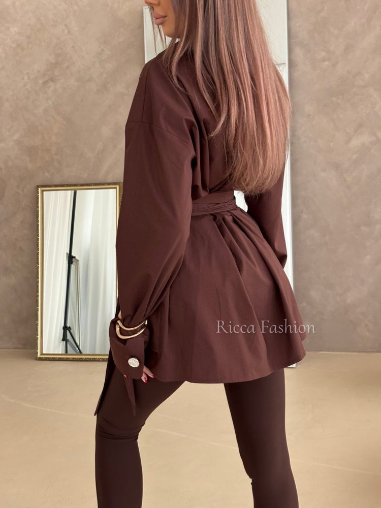 Koszula z wiskozy premium LORDIA, chocolate