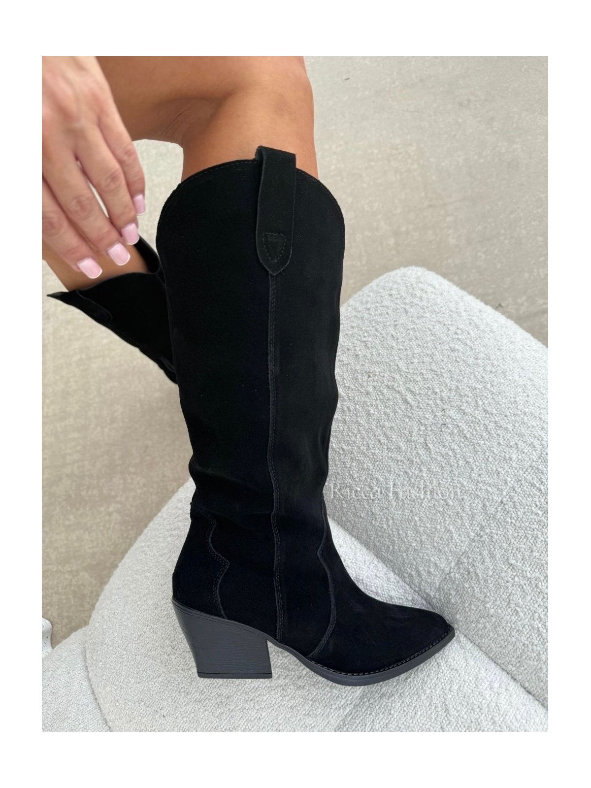 Kowbojki/kozaki skórzane zamszowe ALLURE , black