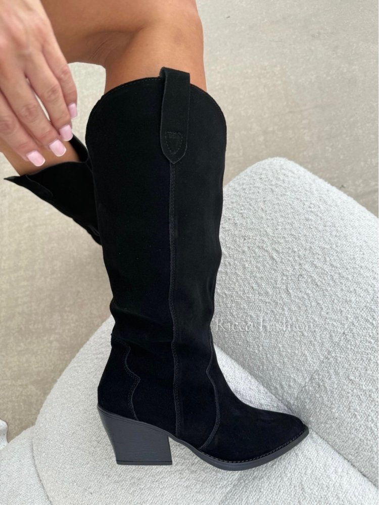 Kowbojki/kozaki skórzane zamszowe ALLURE , black