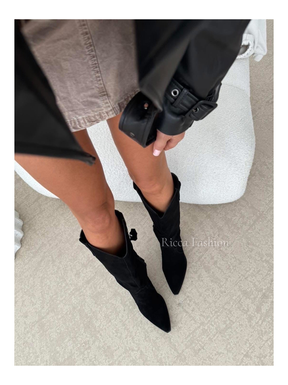 Kowbojki/kozaki skórzane zamszowe ALLURE , black