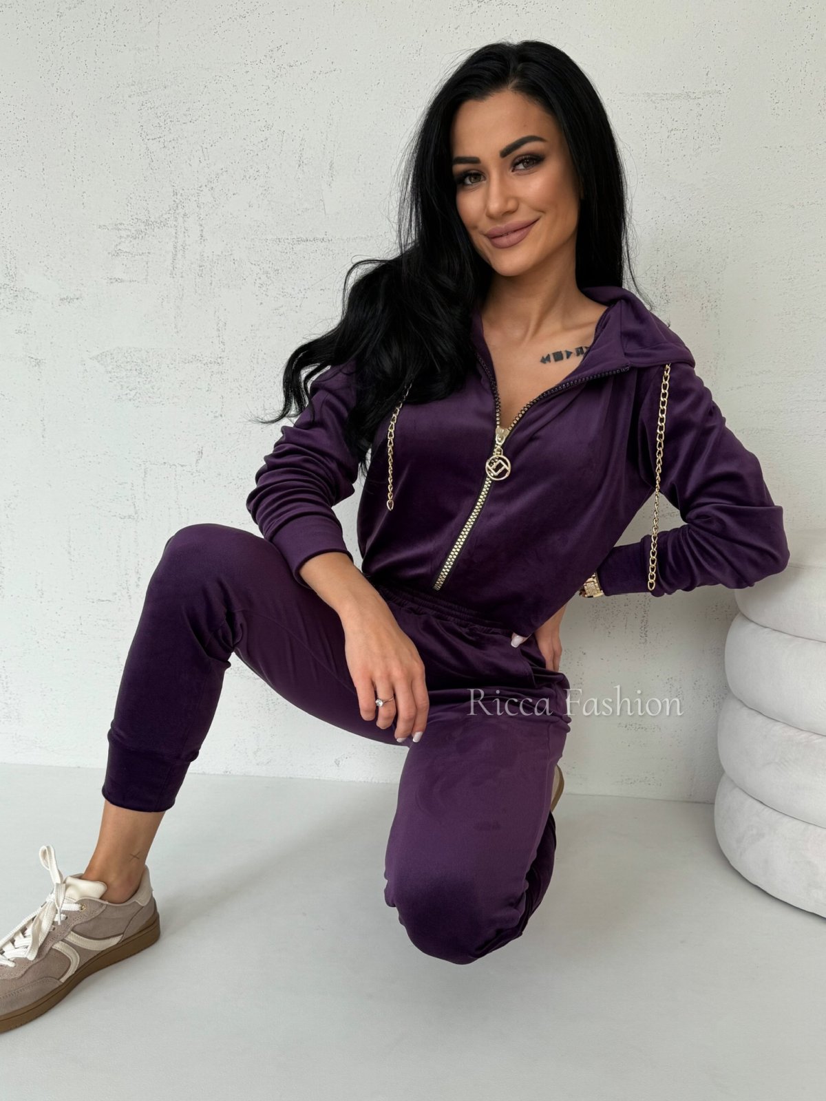 Komplet welurowy FAMOUS by Ricca, plum