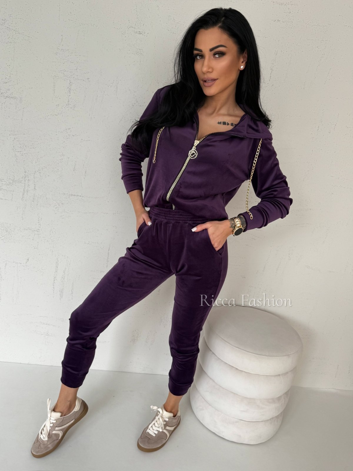 Komplet welurowy FAMOUS by Ricca, plum